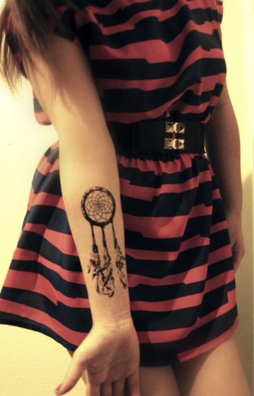 Dreamcatcher Tattoo On Girl Right Forearm